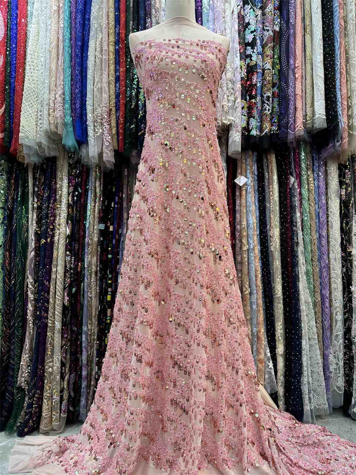 Embellished Beaded Tulle Lace Fabric With Beads | GTIN JJ037
