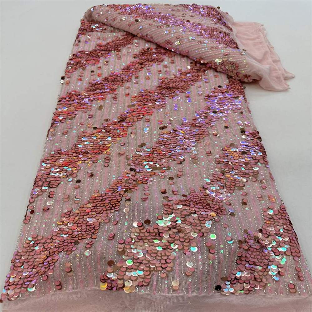 5 Yards Colored Tulle Sequined Beaded Embroidered Lace Fabric JJ039