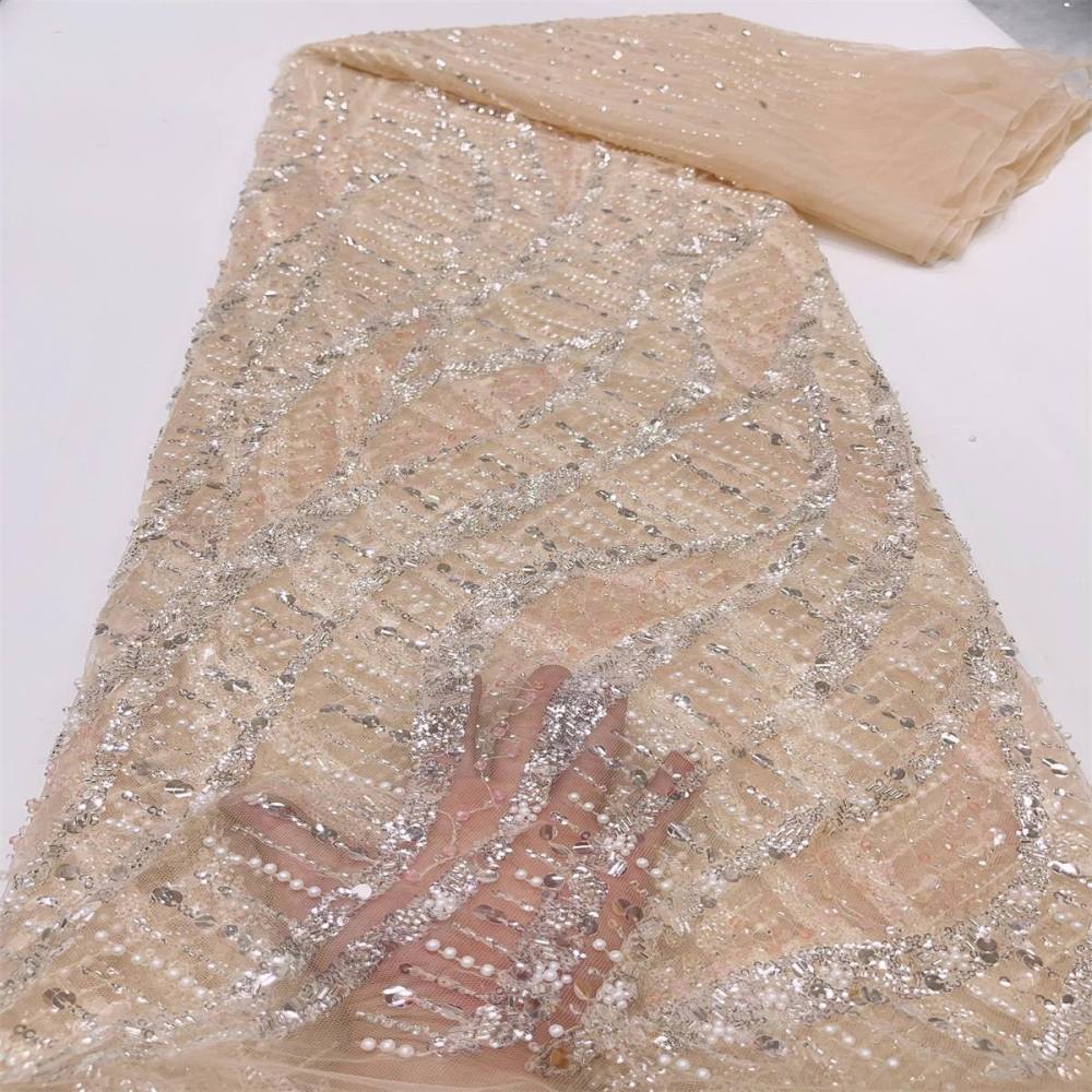 Embellished Beaded Tulle Lace Fabric With Beads | SKU ZT056