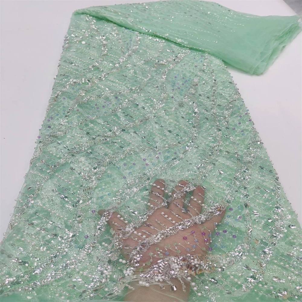 Embellished Beaded Tulle Lace Fabric With Beads | SKU ZT056