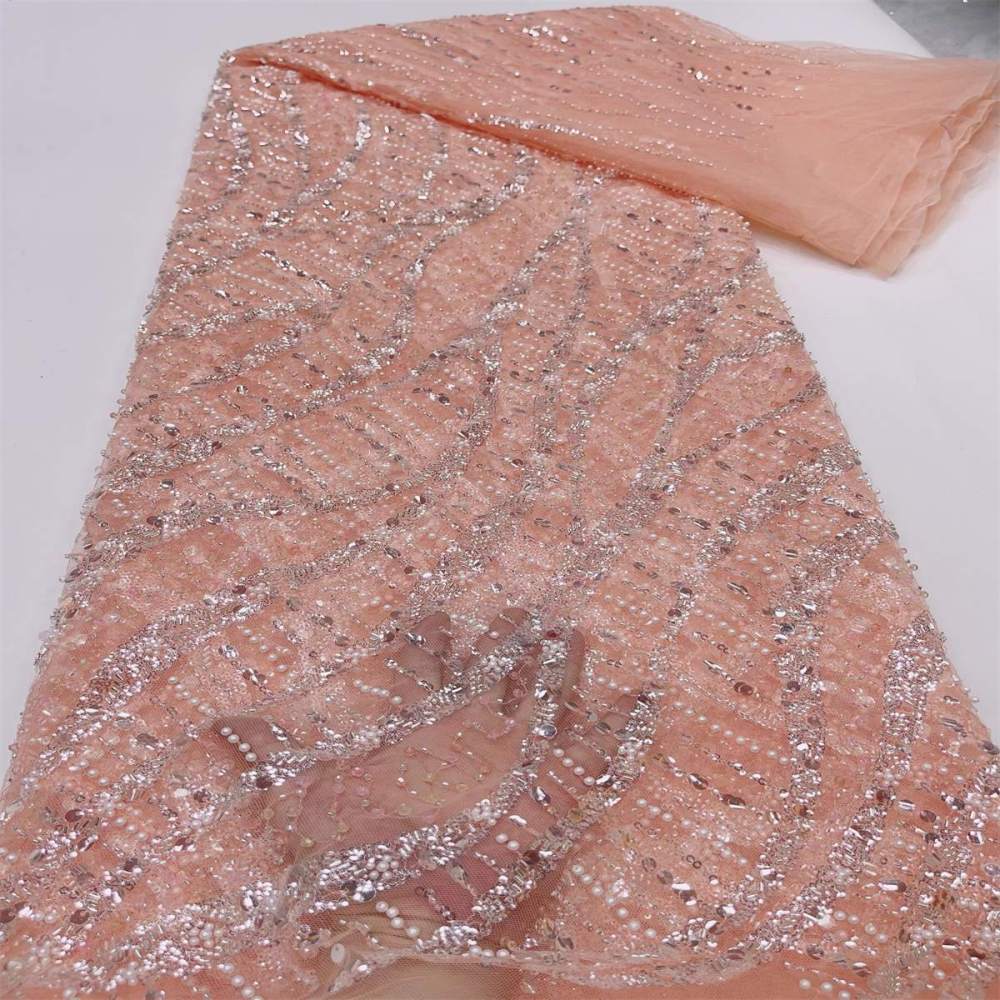 Embellished Beaded Tulle Lace Fabric With Beads | SKU ZT056