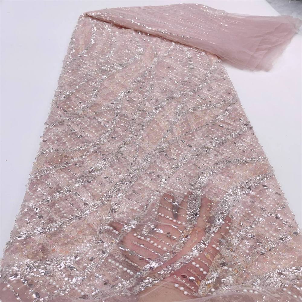 Embellished Beaded Tulle Lace Fabric With Beads | SKU ZT056