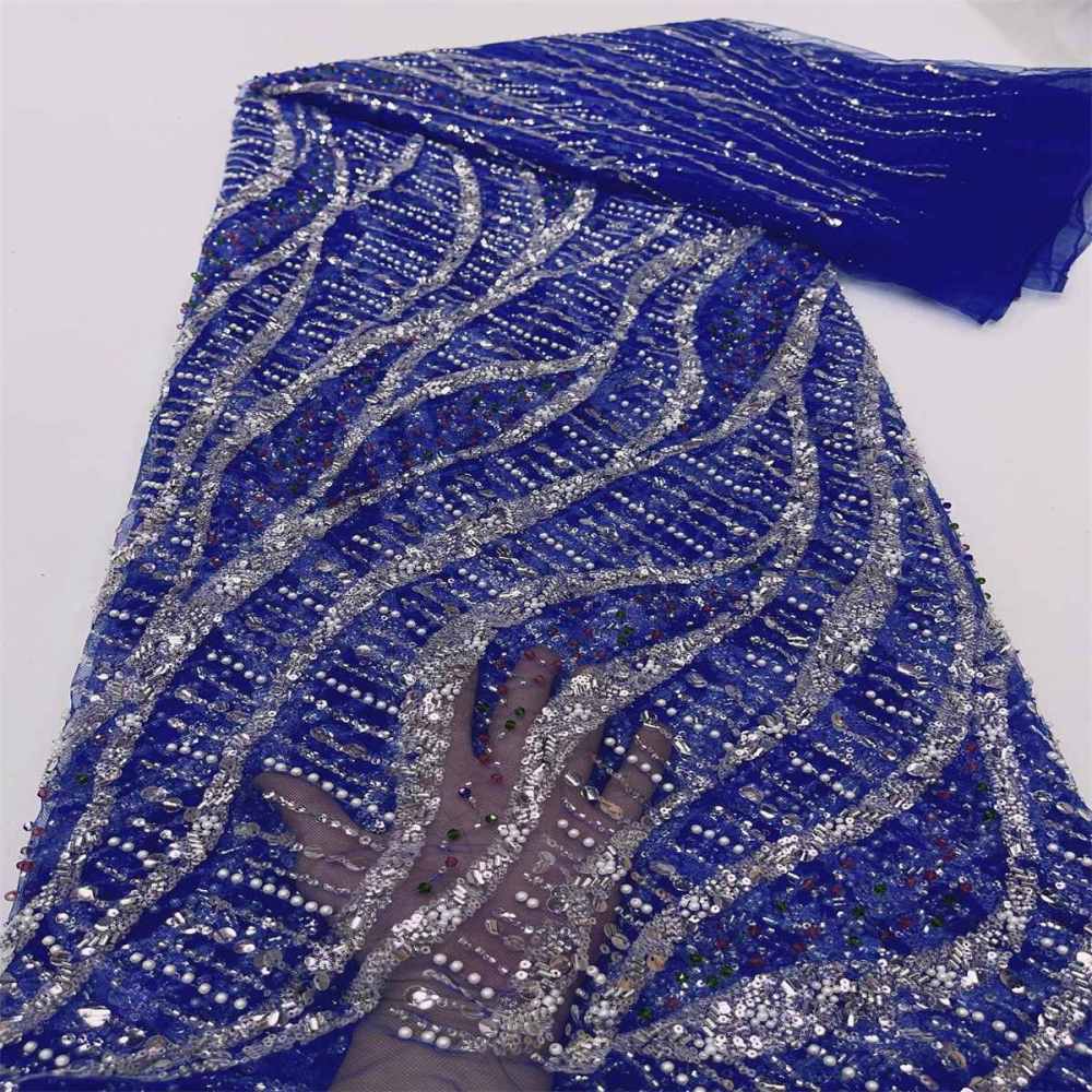 Embellished Beaded Tulle Lace Fabric With Beads | SKU ZT056