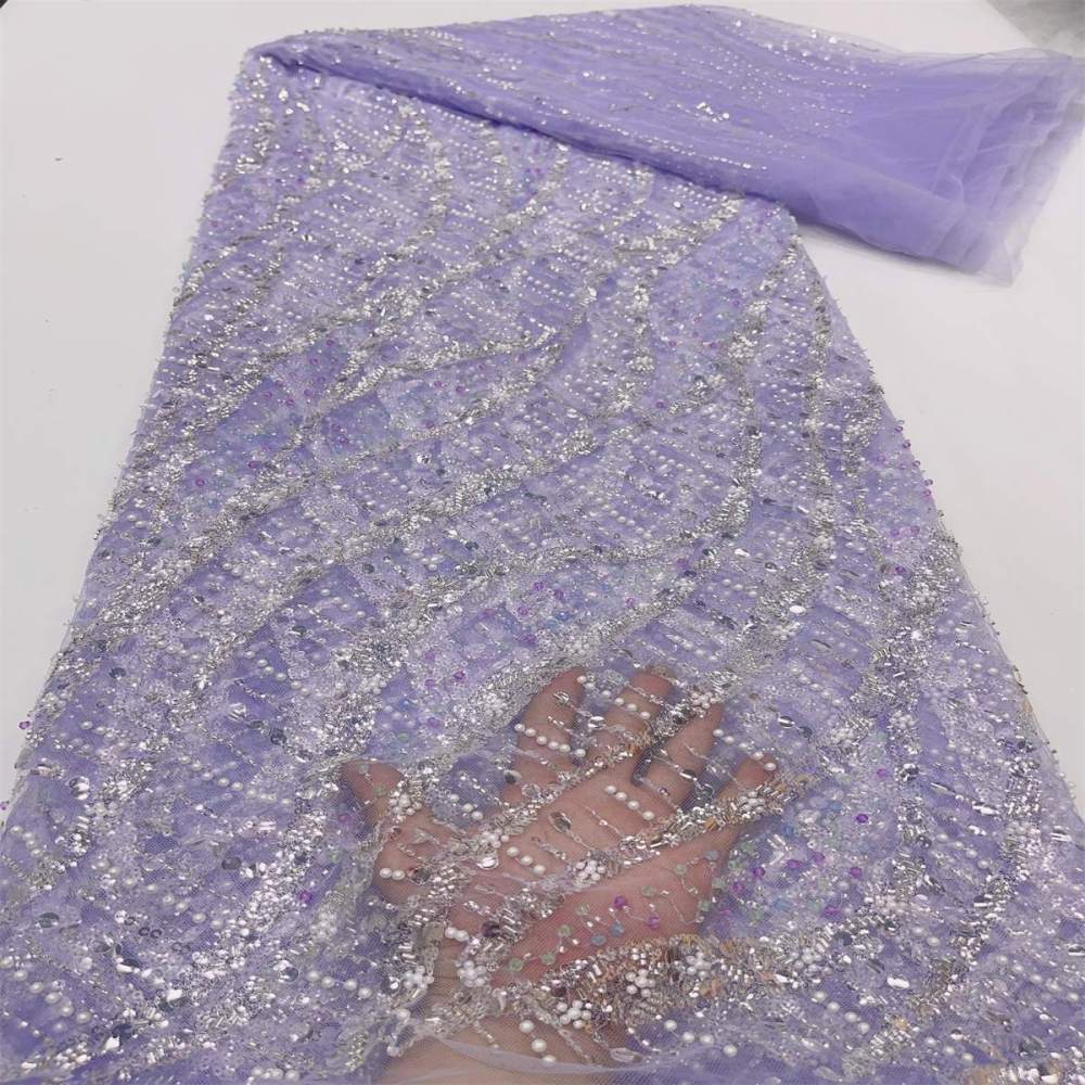 Embellished Beaded Tulle Lace Fabric With Beads | SKU ZT056