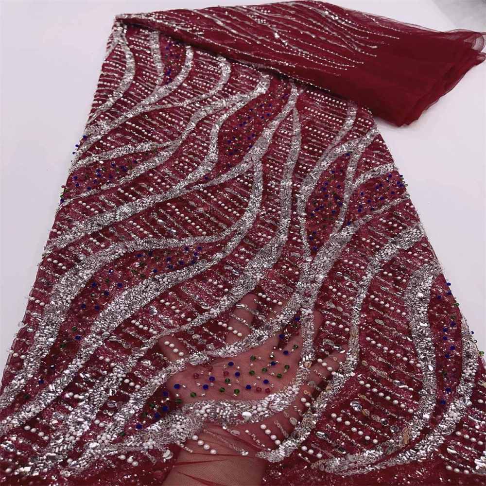 Embellished Beaded Tulle Lace Fabric With Beads | SKU ZT056