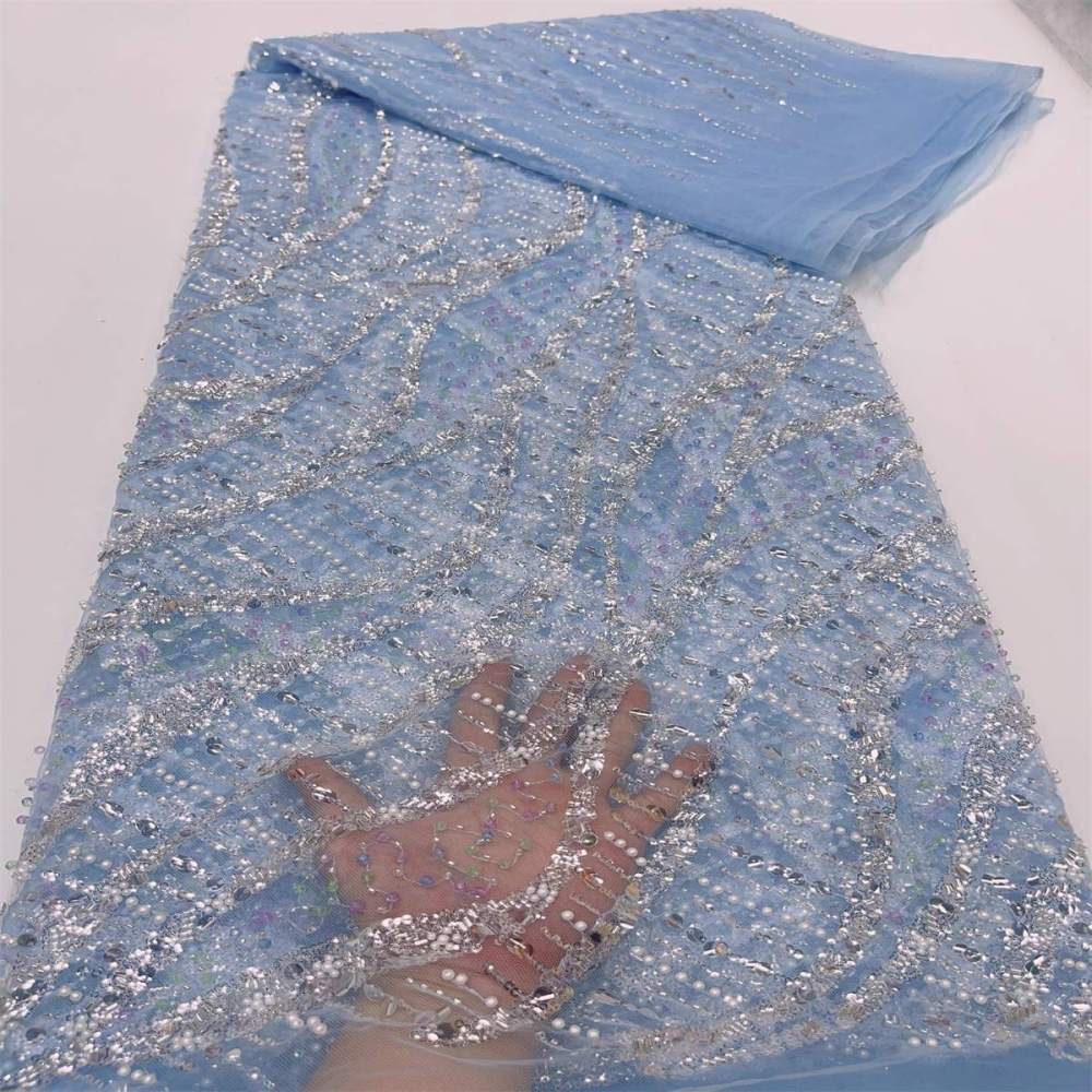 Embellished Beaded Tulle Lace Fabric With Beads | SKU ZT056