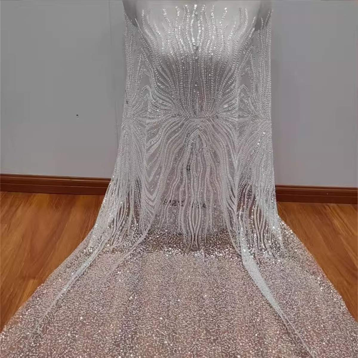 Bridal Lace Fabric - Embroidered Beaded Tulle Wedding Lace Fabric | GTIN RX008