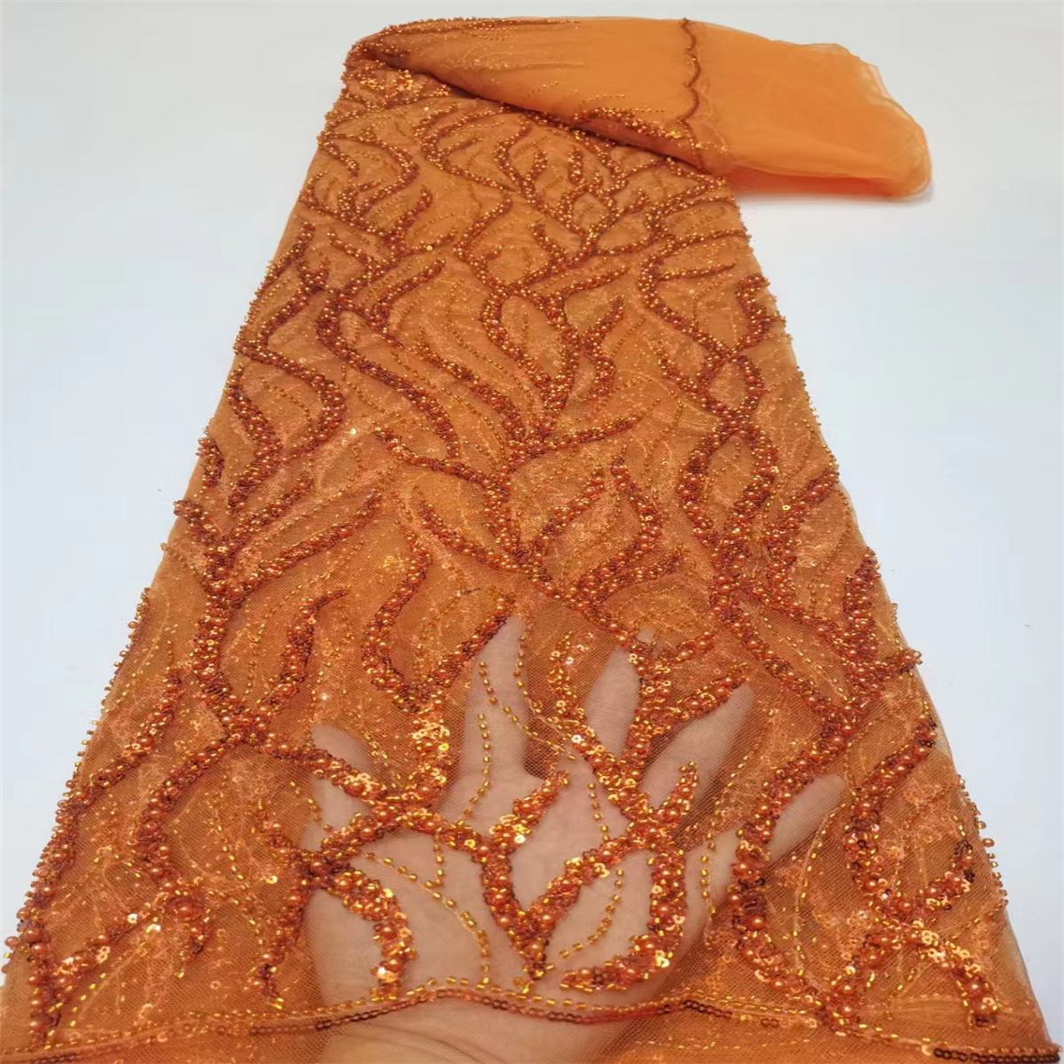 Embellished Beaded Tulle Lace Fabric With Beads | GTIN JX116