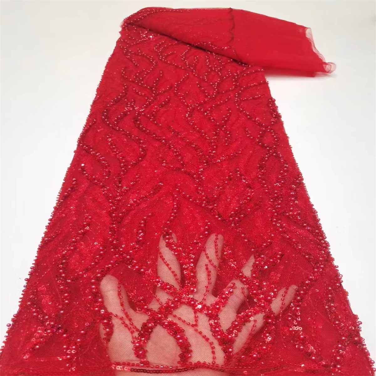 Embellished Beaded Tulle Lace Fabric With Beads | GTIN JX116