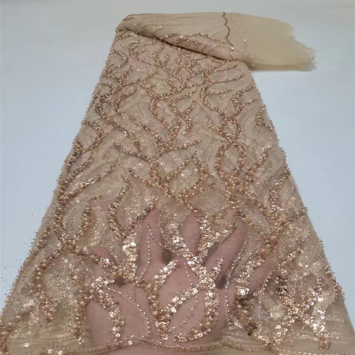 Embellished Beaded Tulle Lace Fabric With Beads | GTIN JX116