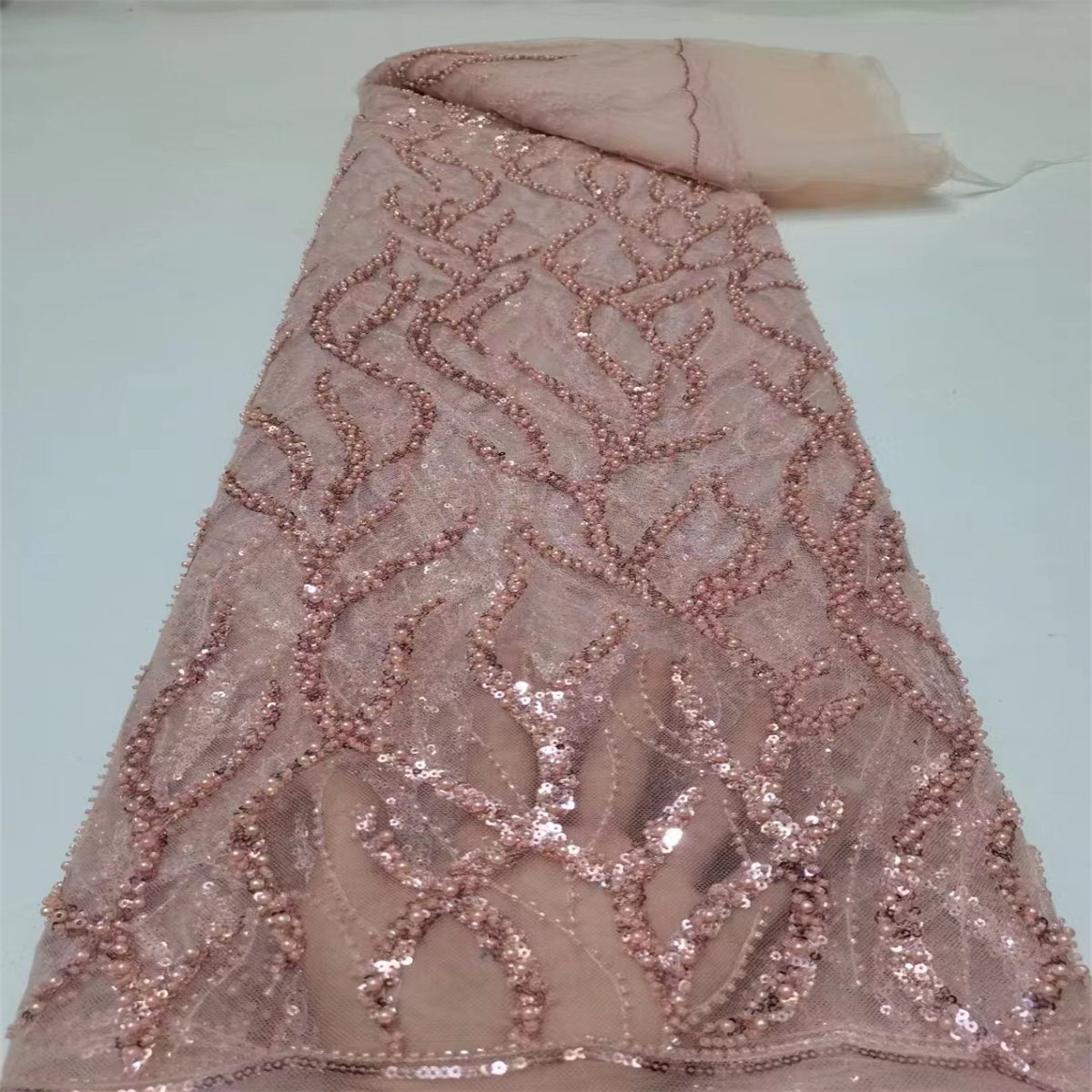 Embellished Beaded Tulle Lace Fabric With Beads | GTIN JX116