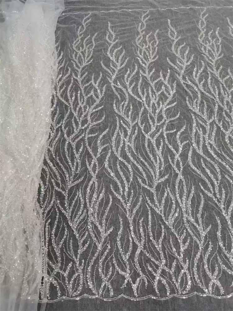 Embellished Beaded Tulle Lace Fabric With Beads | GTIN JX116