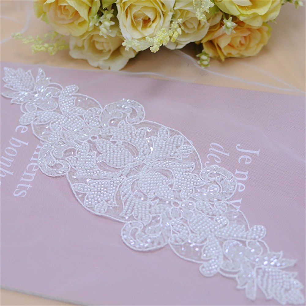 Bridal Lace Applique - Beaded Wedding Lace Applique | XB2010