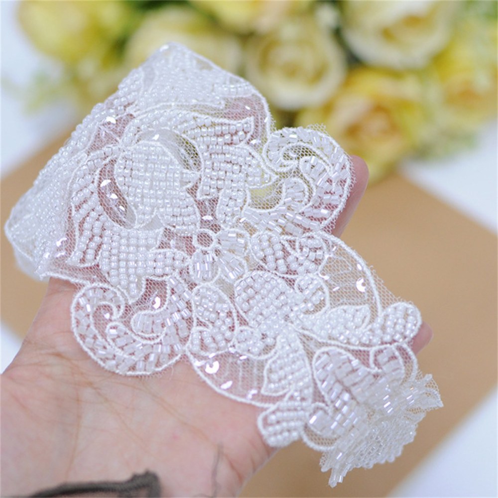 Bridal Lace Applique - Beaded Wedding Lace Applique | XB2010