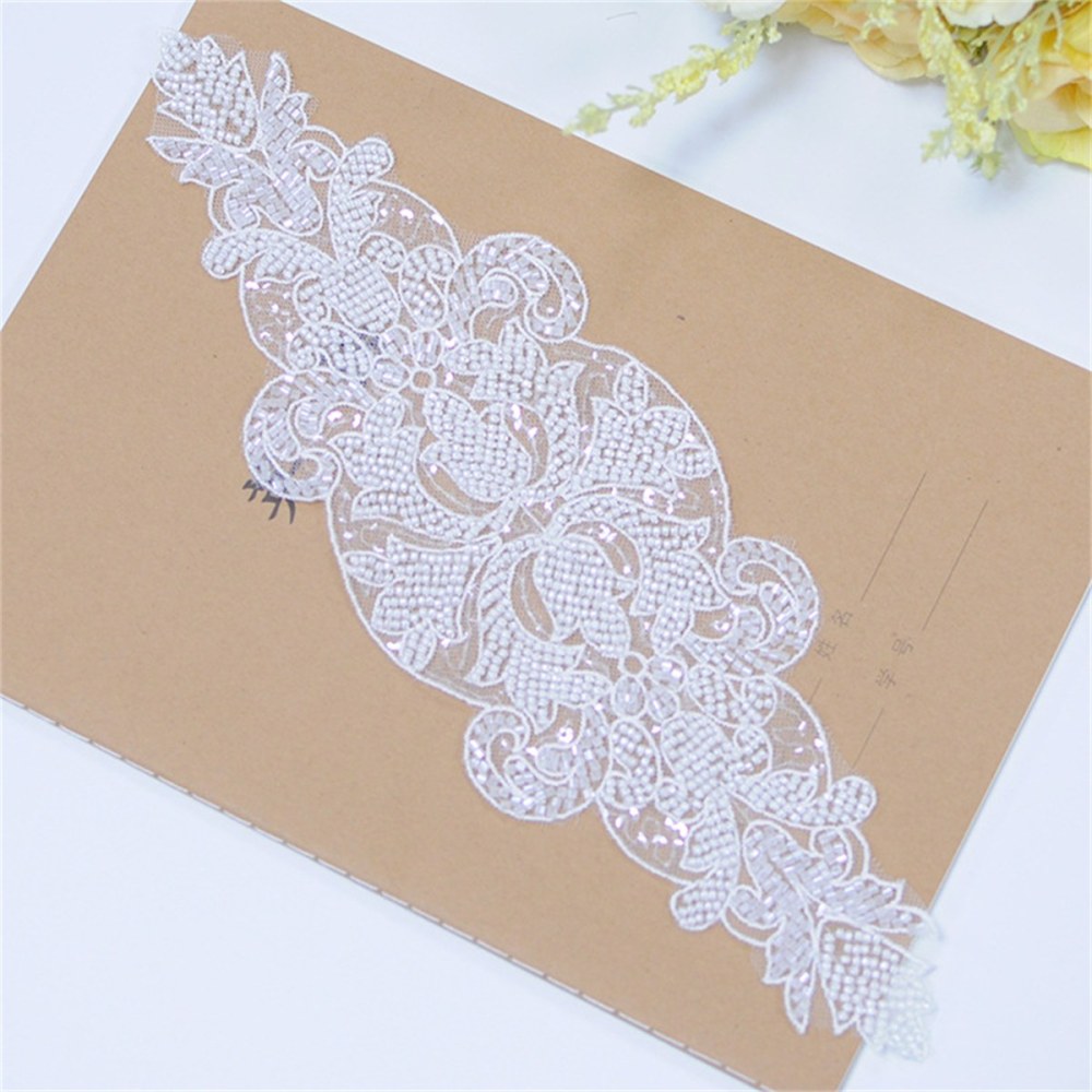 Bridal Lace Applique - Beaded Wedding Lace Applique | XB2010