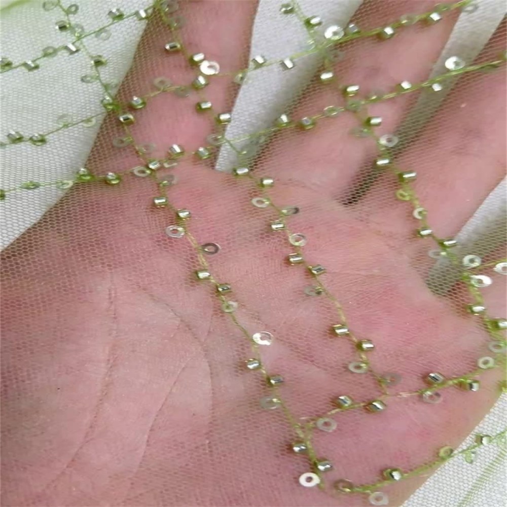 Embellished Beaded Tulle Lace Fabric With Beads | GTIN NA017