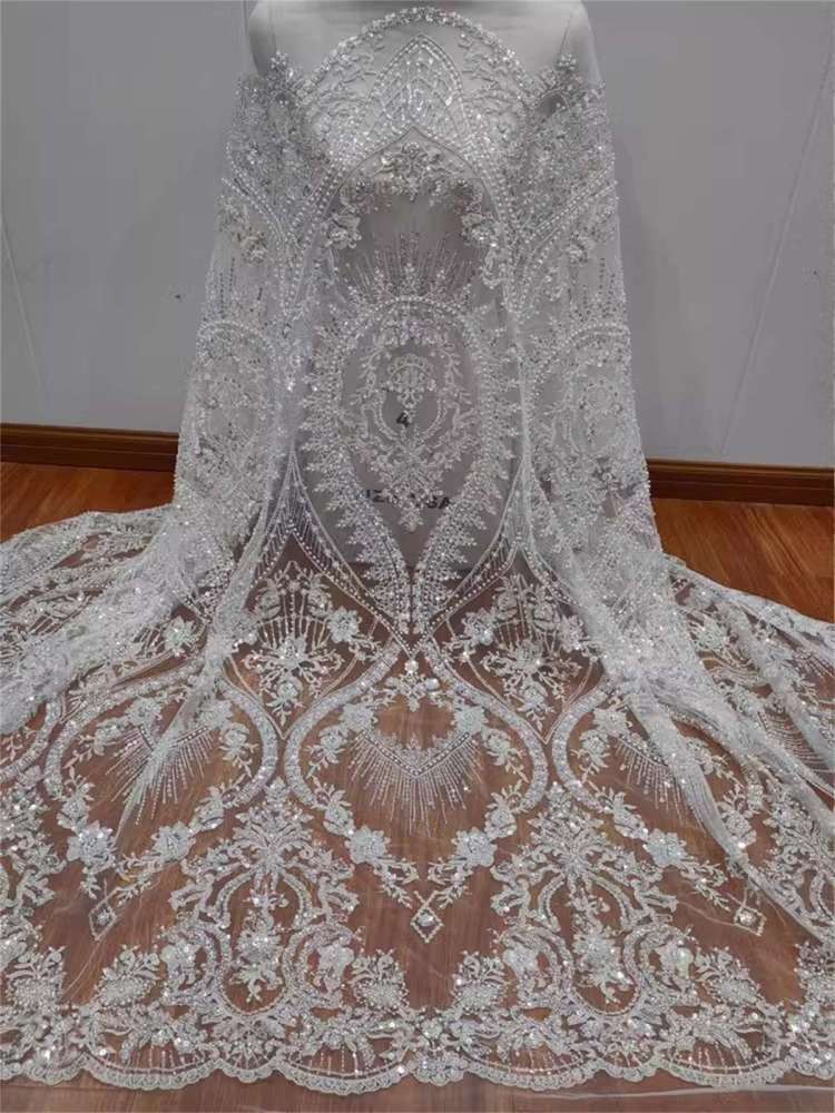 Bridal Lace Fabric - Embroidered Beaded Tulle Wedding Lace Fabric | GTIN RX002