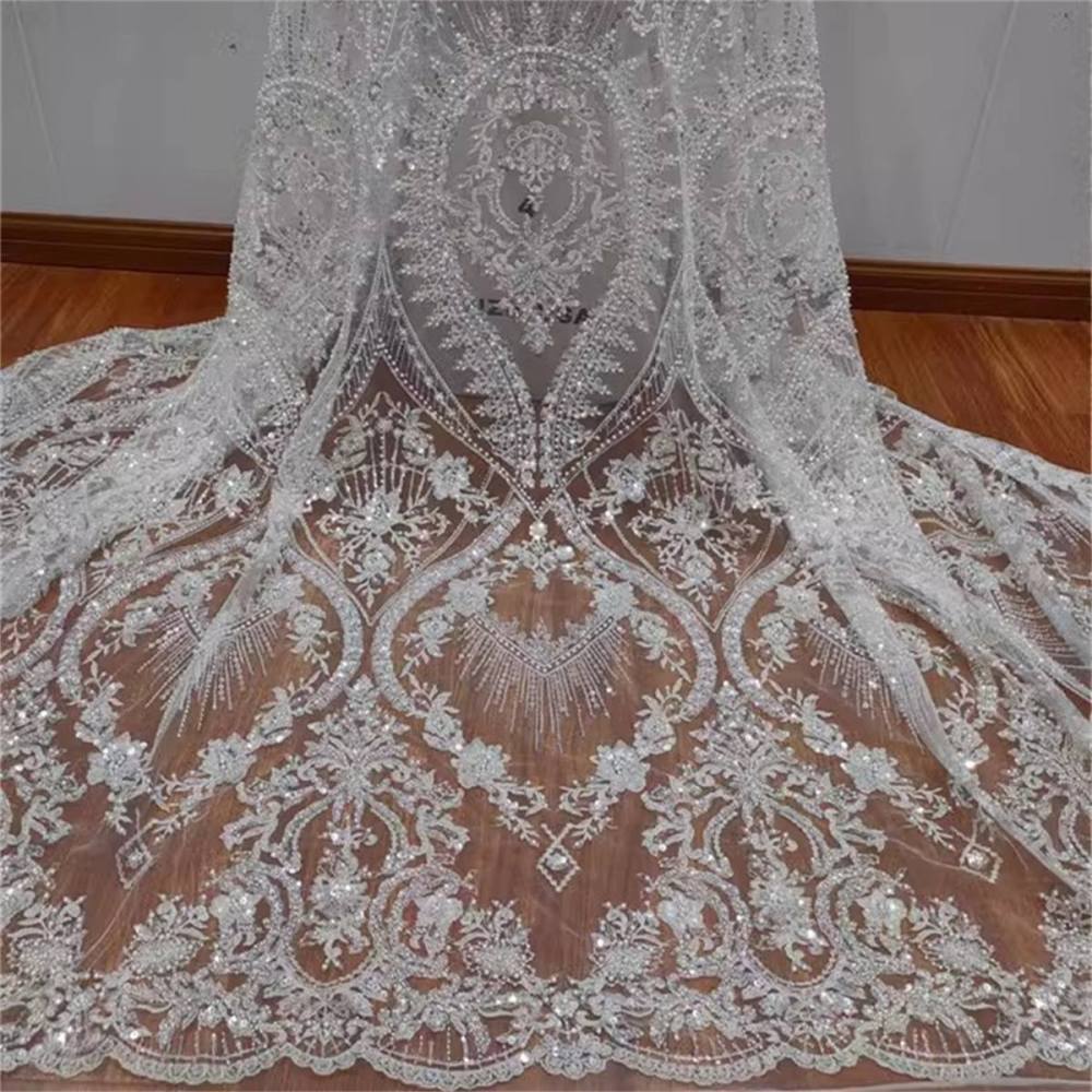 Bridal Lace Fabric - Embroidered Beaded Tulle Wedding Lace Fabric | GTIN RX002
