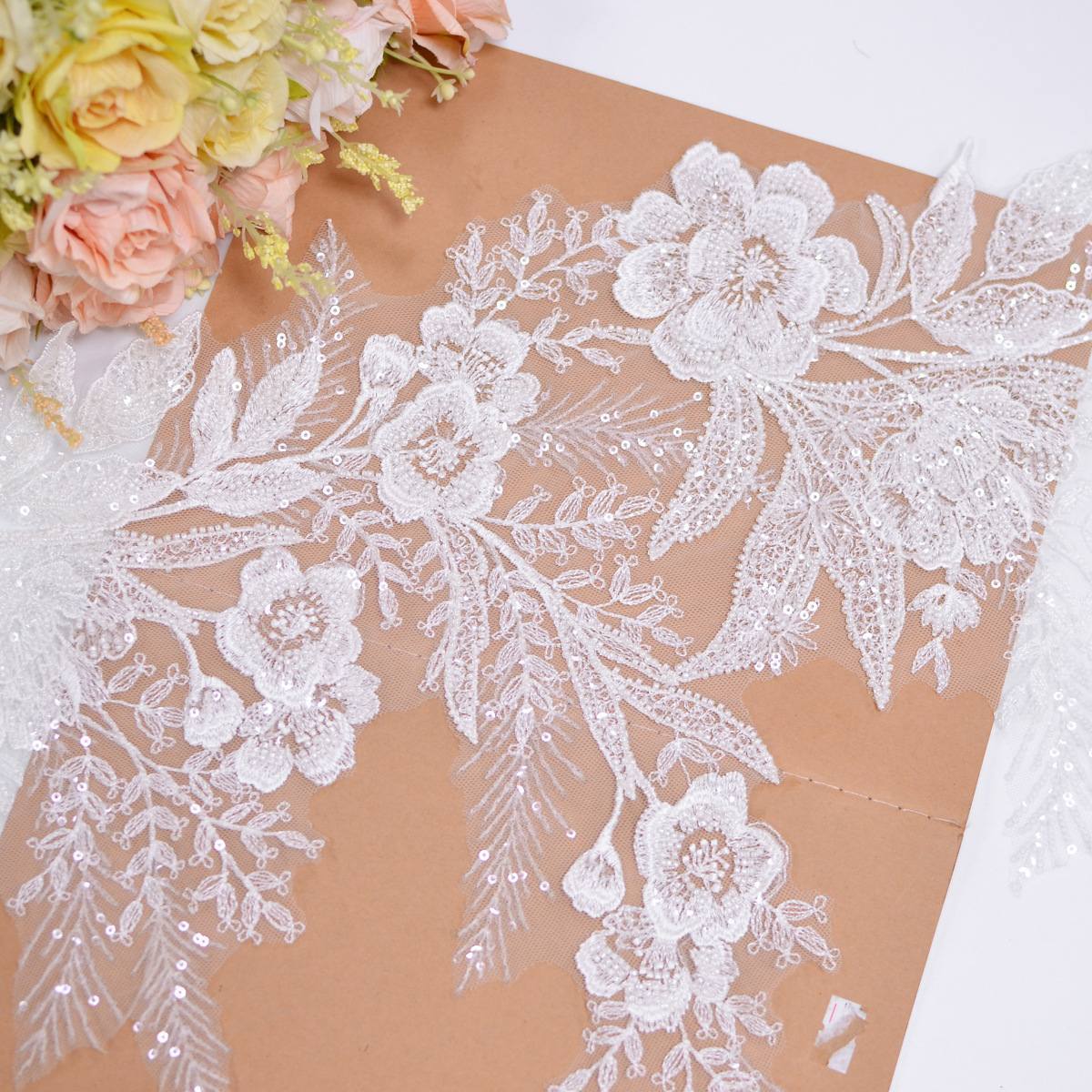 Embroidered Beaded Wedding Bridal Lace Trim | SKU XB200