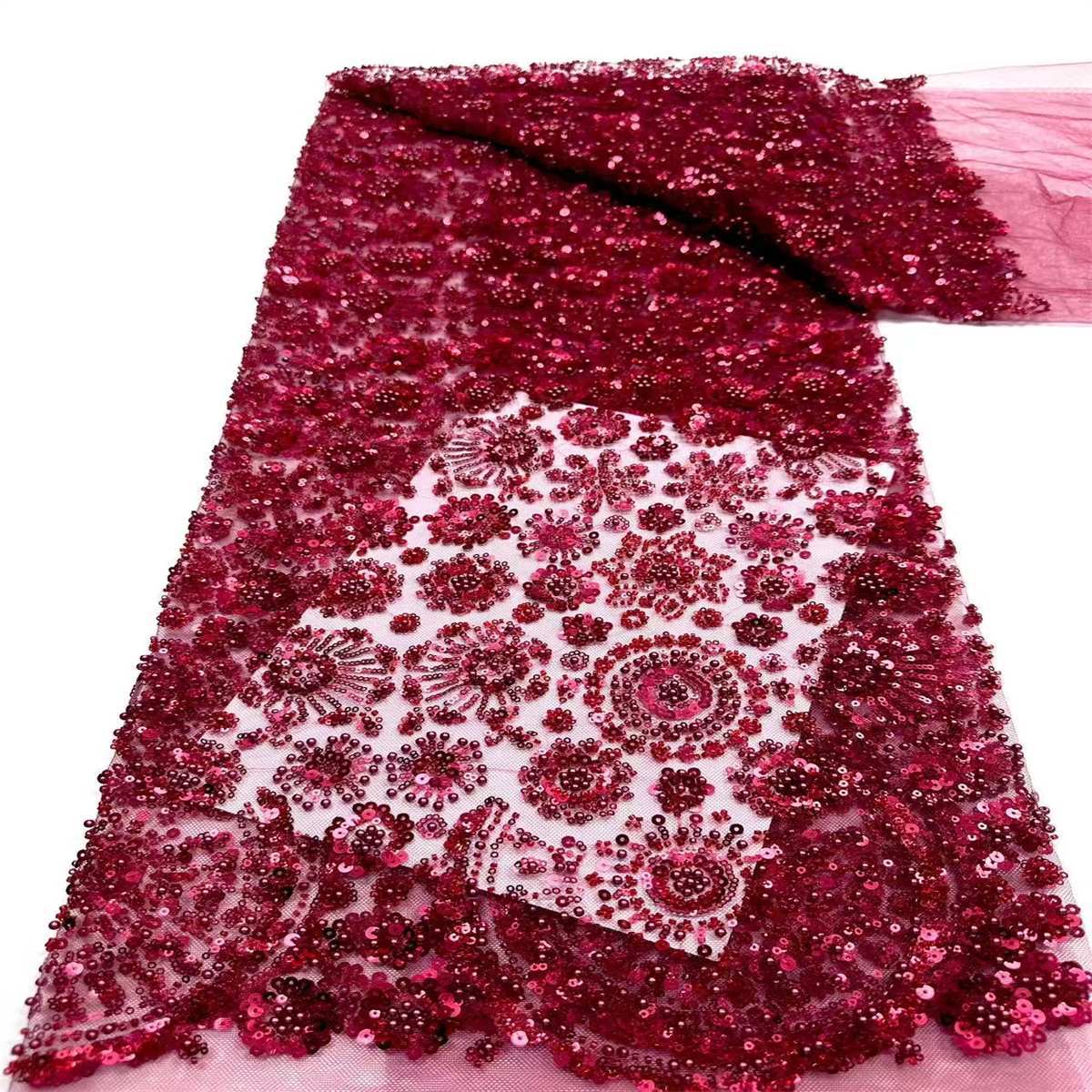 Embellished Beaded Tulle Lace Fabric with Beads | MPN HN384