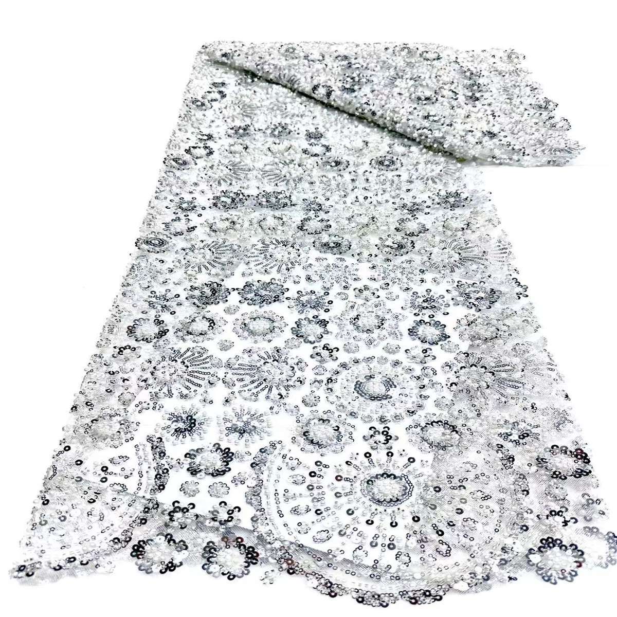 Embellished Beaded Tulle Lace Fabric with Beads | MPN HN384