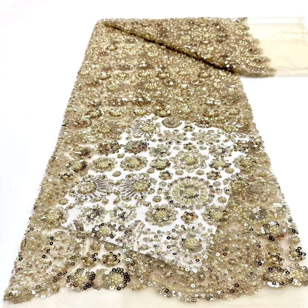Embellished Beaded Tulle Lace Fabric with Beads | MPN HN384