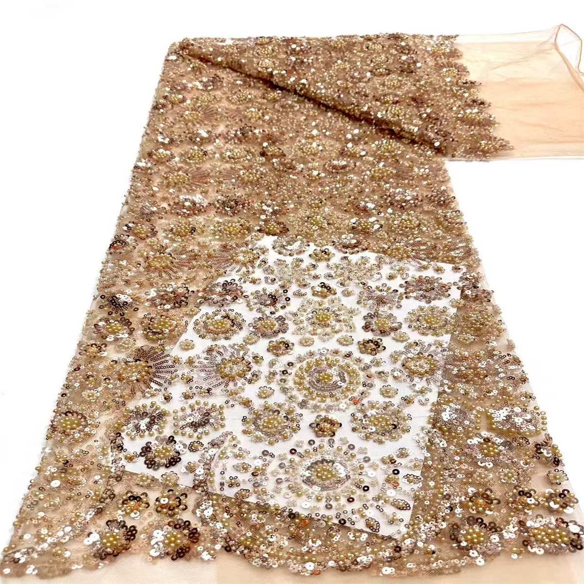 Embellished Beaded Tulle Lace Fabric with Beads | MPN HN384