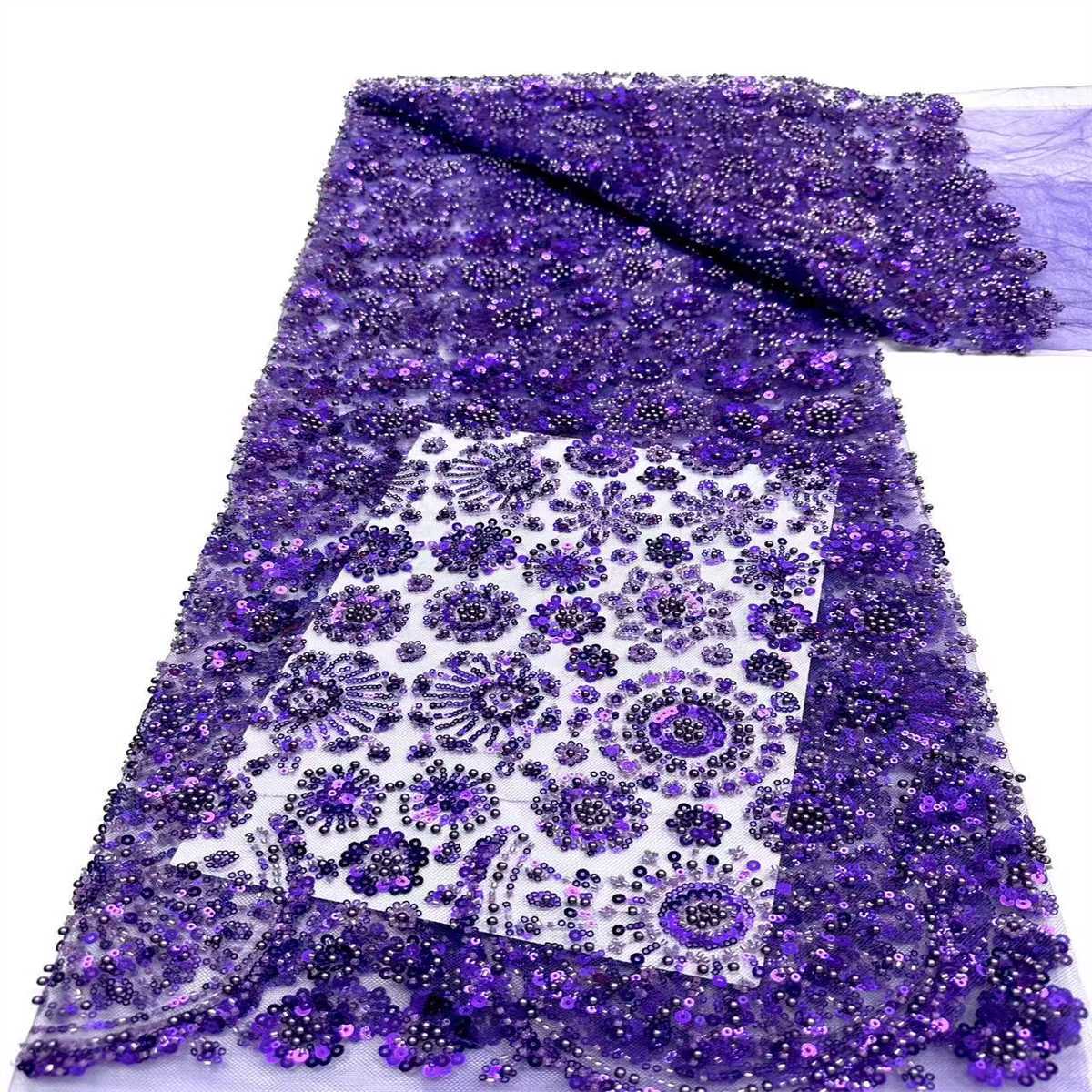 Embellished Beaded Tulle Lace Fabric with Beads | MPN HN384