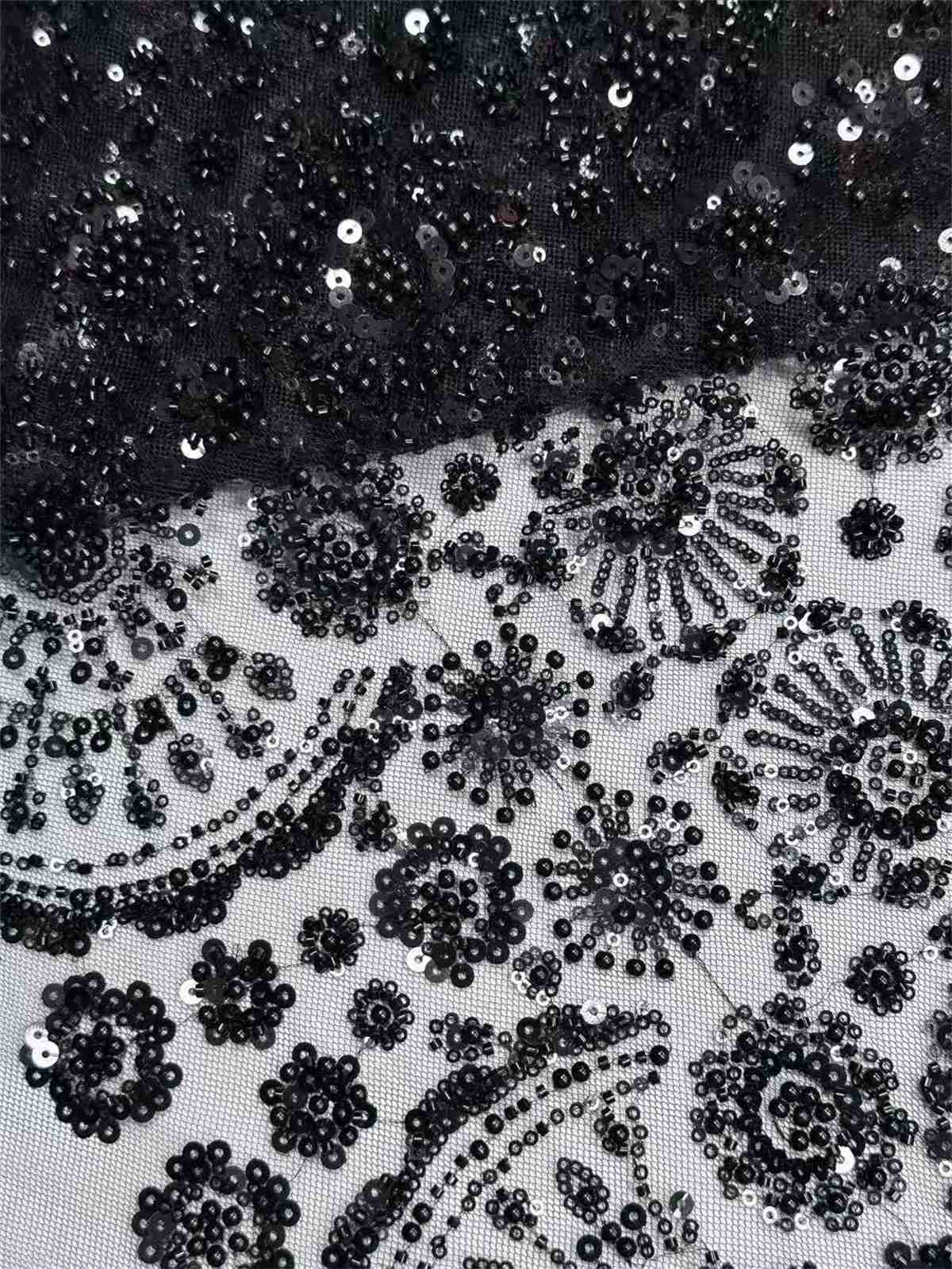 Embellished Beaded Tulle Lace Fabric with Beads | MPN HN384
