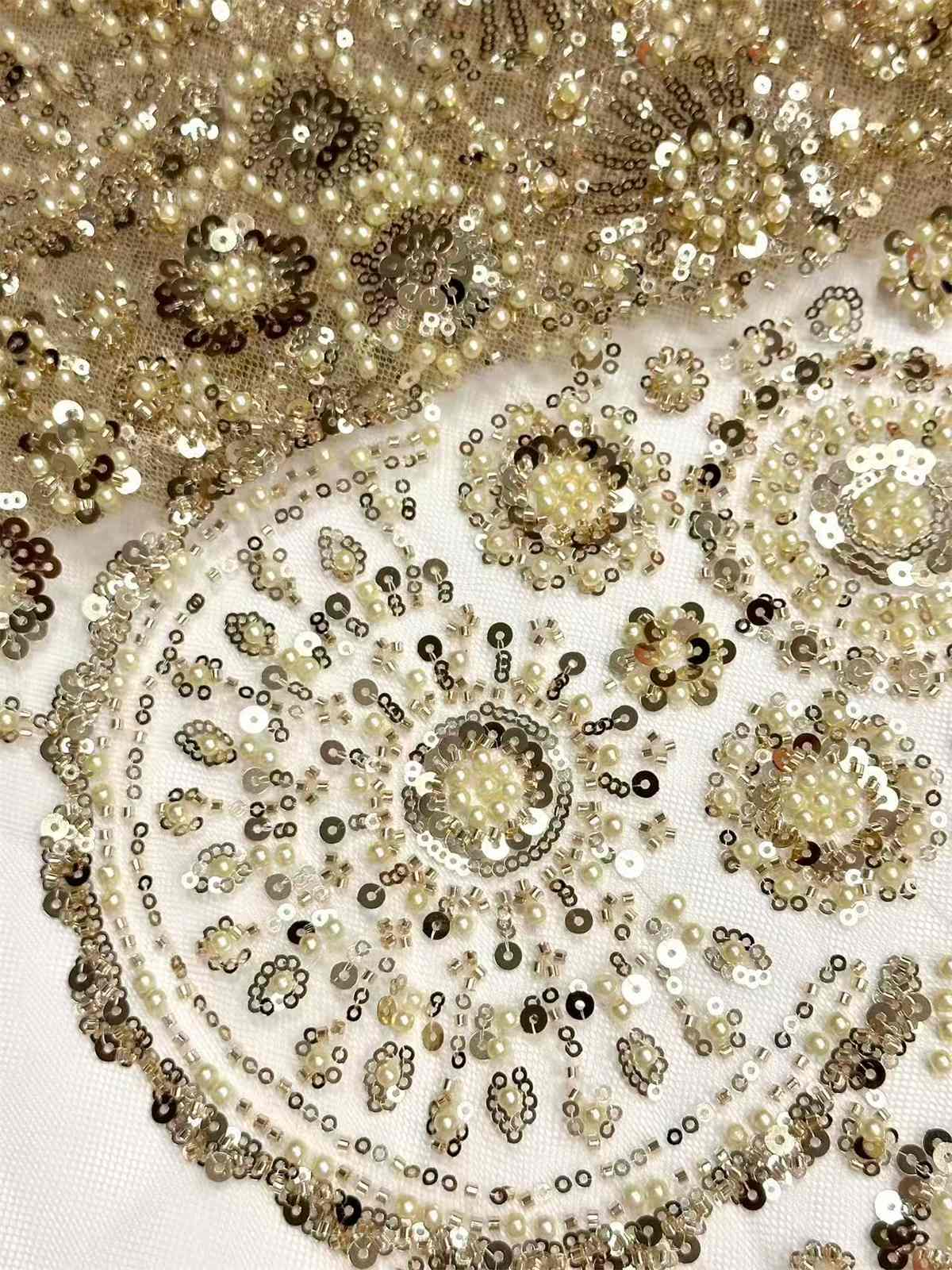 Embellished Beaded Tulle Lace Fabric with Beads | MPN HN384