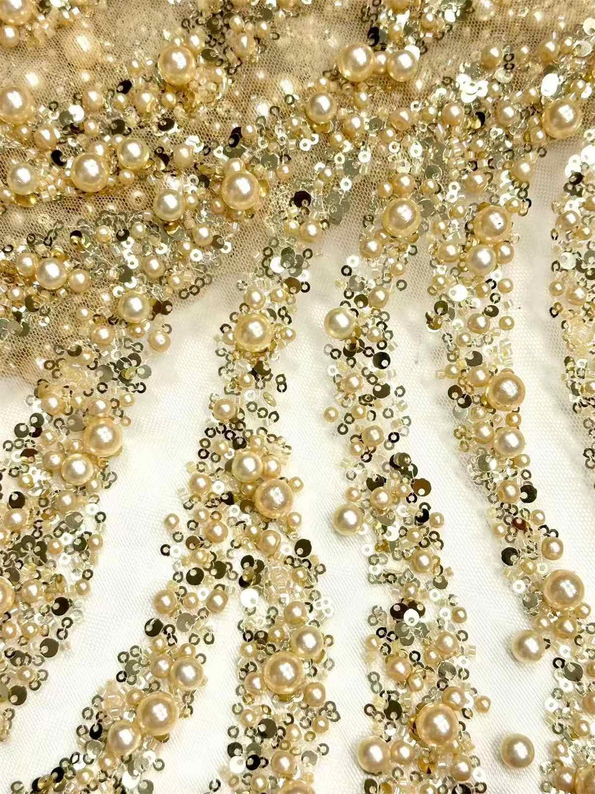 Embellished Beaded Tulle Lace Fabric with Beads | MPN HN387