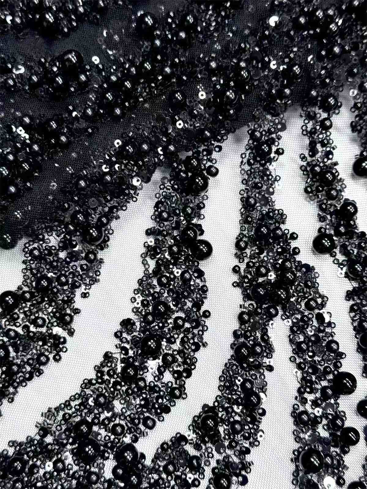 Embellished Beaded Tulle Lace Fabric with Beads | MPN HN387