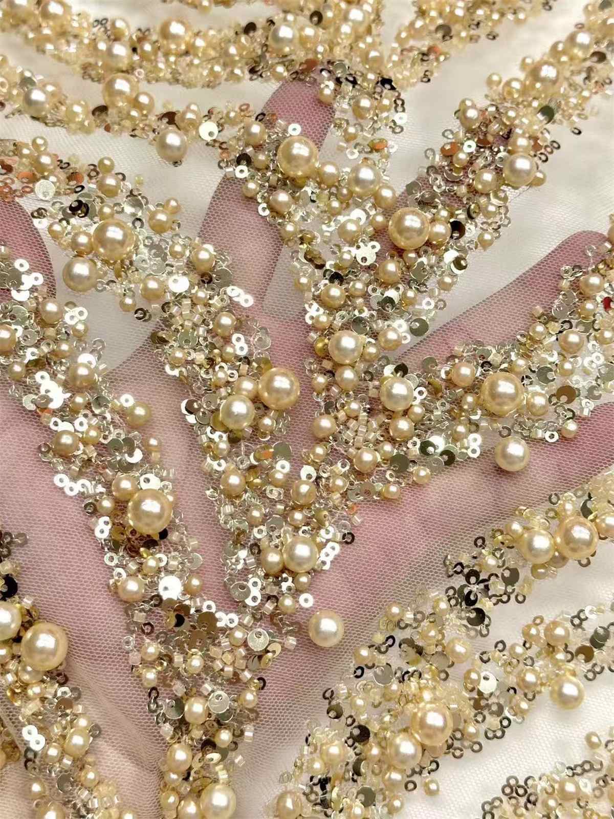 Embellished Beaded Tulle Lace Fabric with Beads | MPN HN387