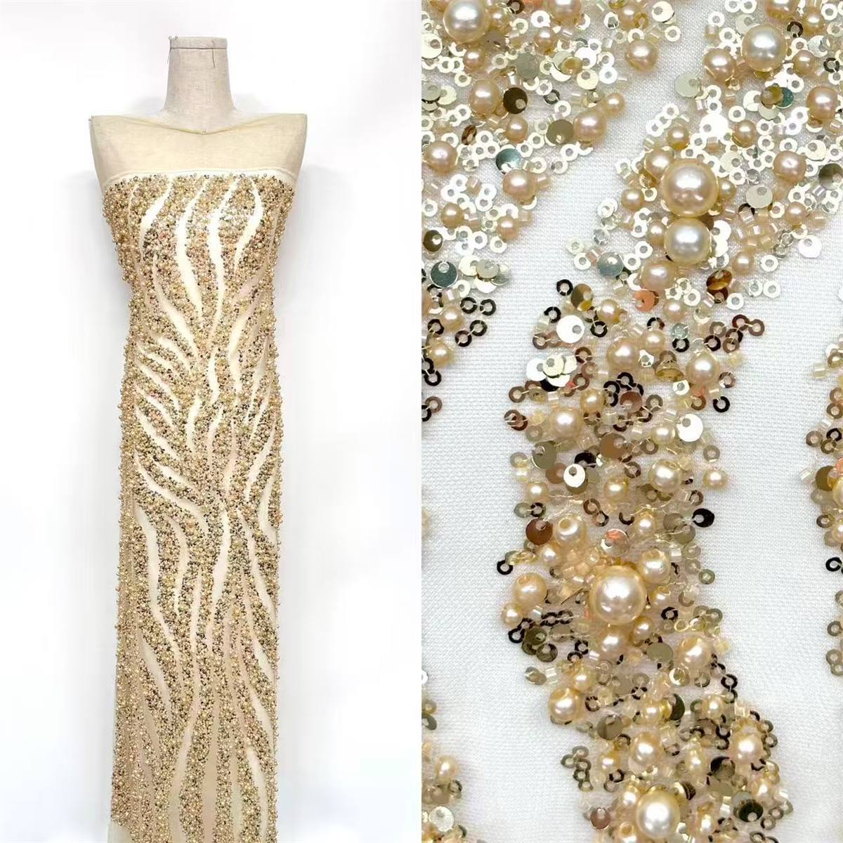 Embellished Beaded Tulle Lace Fabric with Beads | MPN HN387