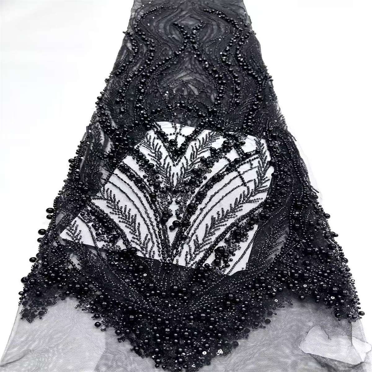 Embellished Beaded Tulle Lace Fabric with Beads | MPN HN388