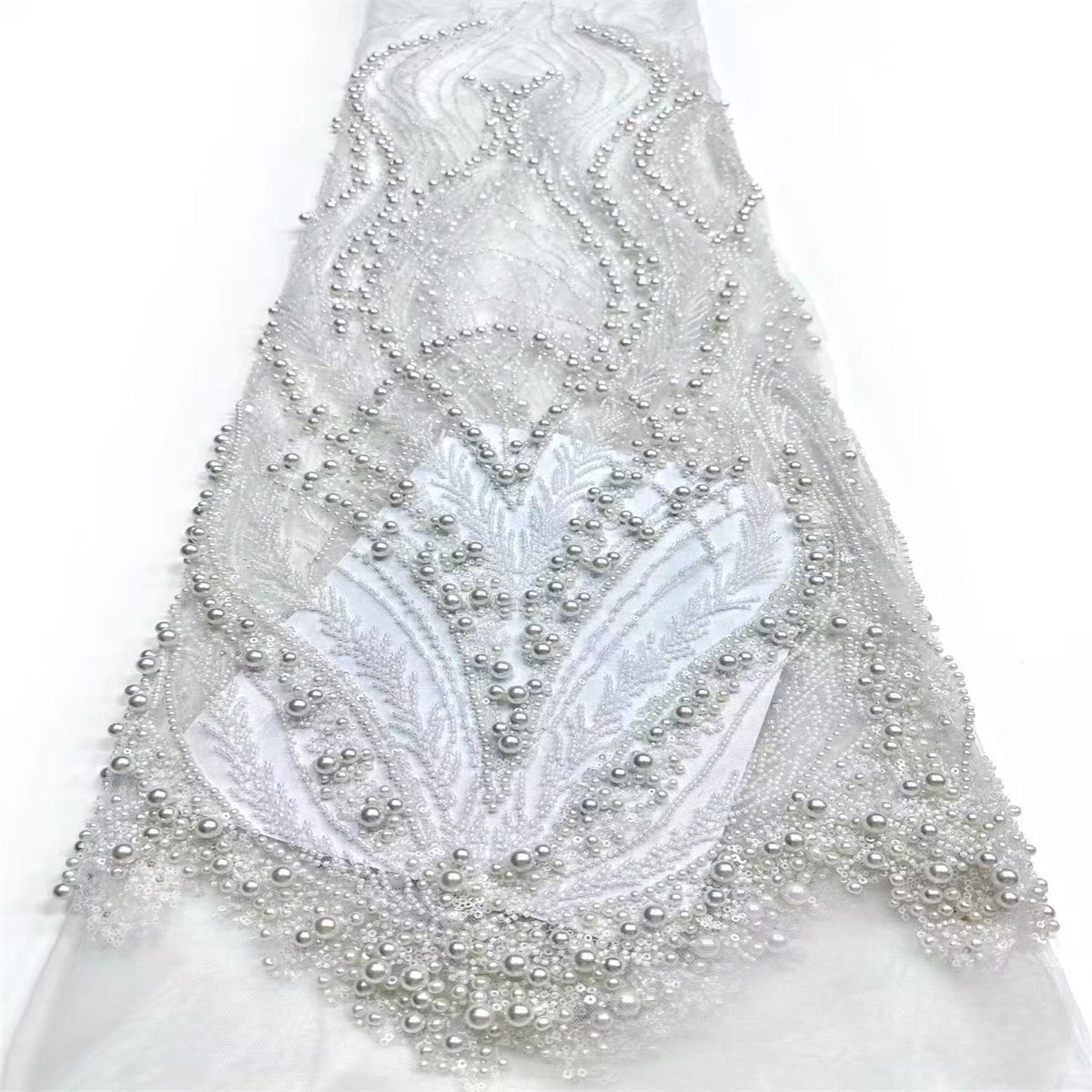 Embellished Beaded Tulle Lace Fabric with Beads | MPN HN388