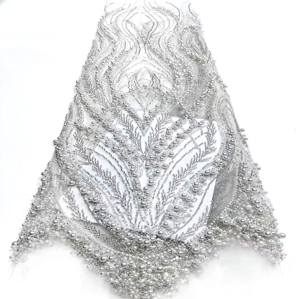 Embellished Beaded Tulle Lace Fabric with Beads | MPN HN388
