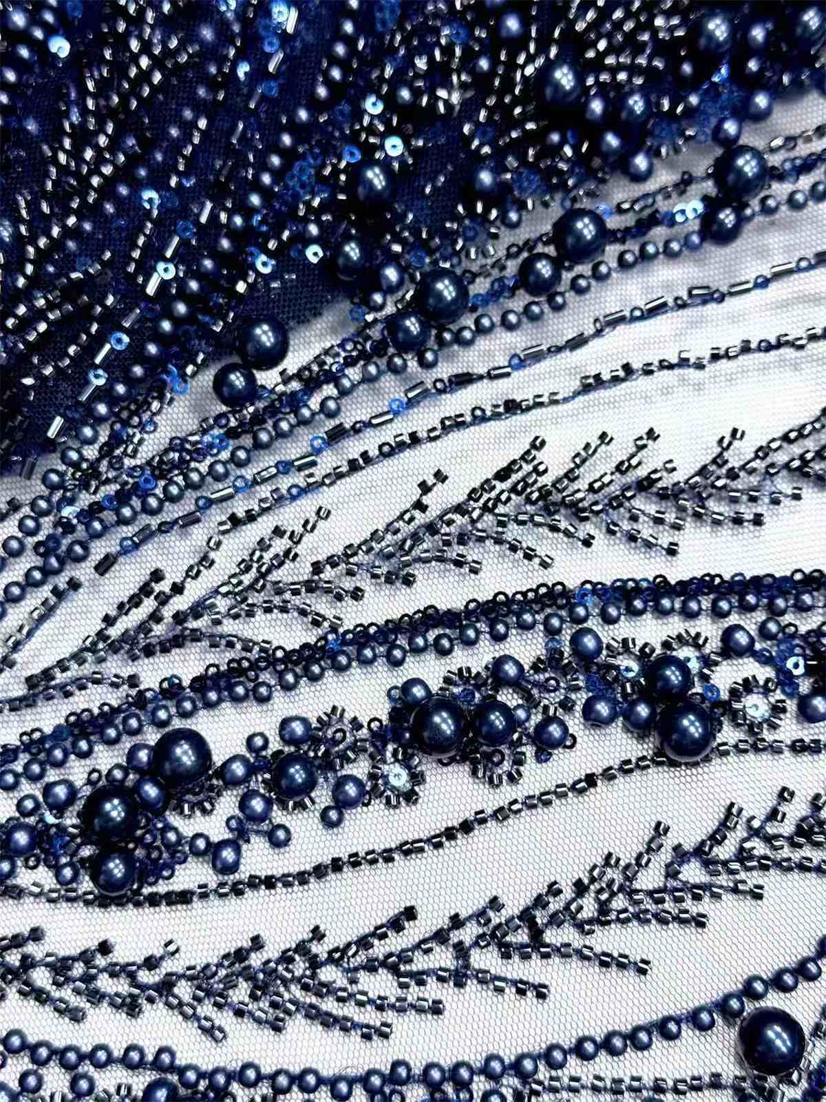 Embellished Beaded Tulle Lace Fabric with Beads | MPN HN388