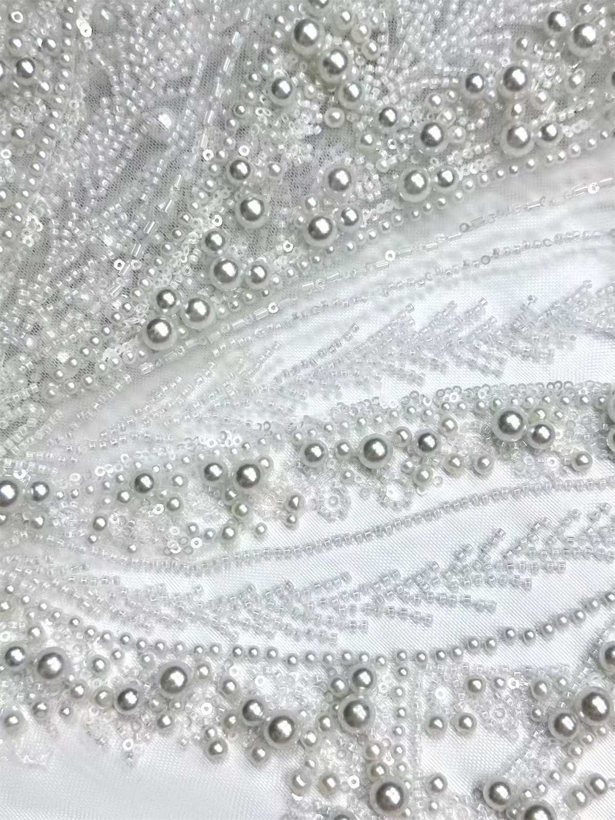 Embellished Beaded Tulle Lace Fabric with Beads | MPN HN388