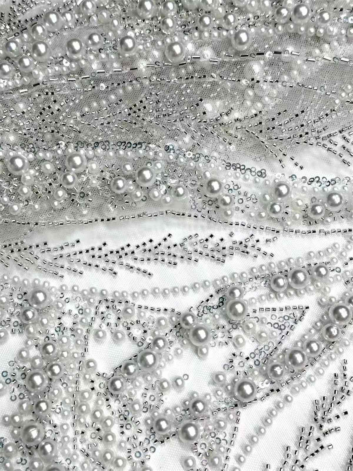 Embellished Beaded Tulle Lace Fabric with Beads | MPN HN388