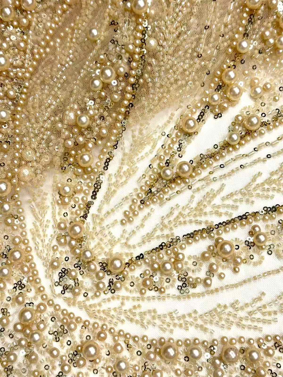 Embellished Beaded Tulle Lace Fabric with Beads | MPN HN388
