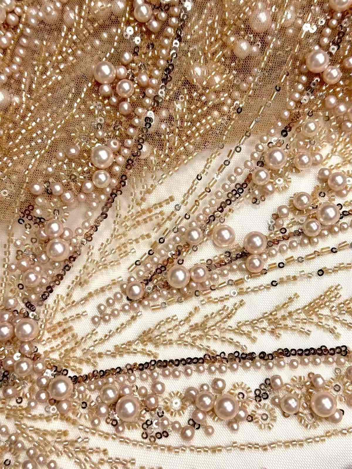 Embellished Beaded Tulle Lace Fabric with Beads | MPN HN388