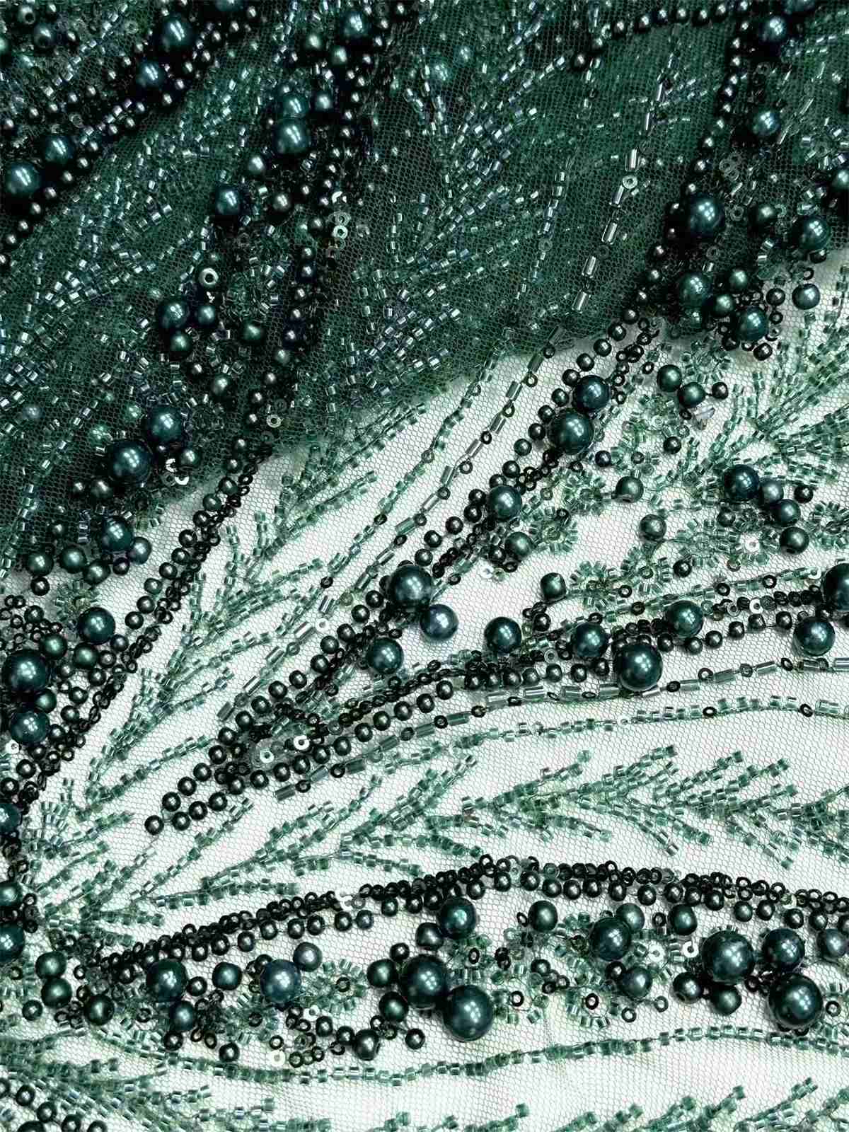 Embellished Beaded Tulle Lace Fabric with Beads | MPN HN388
