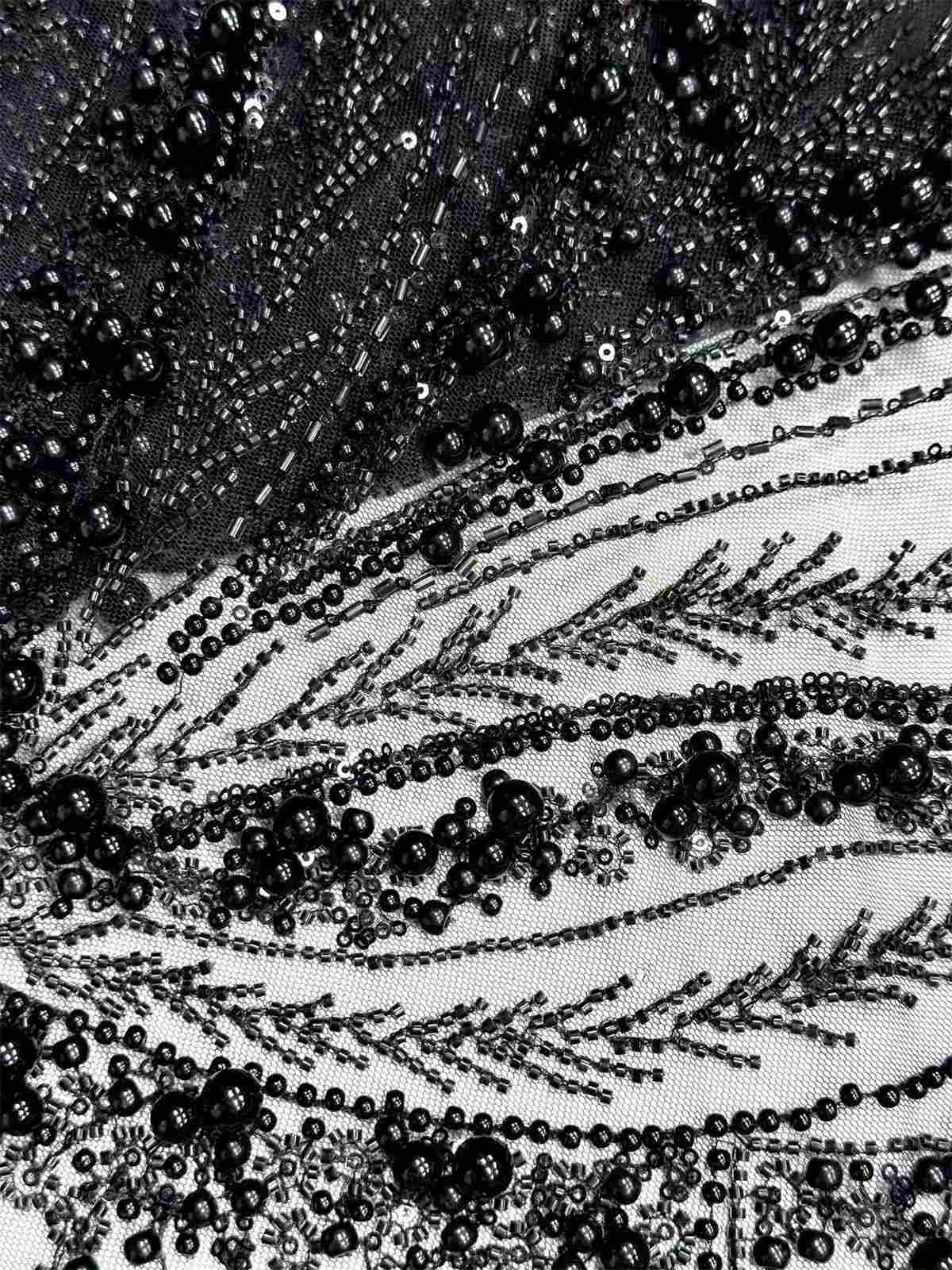 Embellished Beaded Tulle Lace Fabric with Beads | MPN HN388