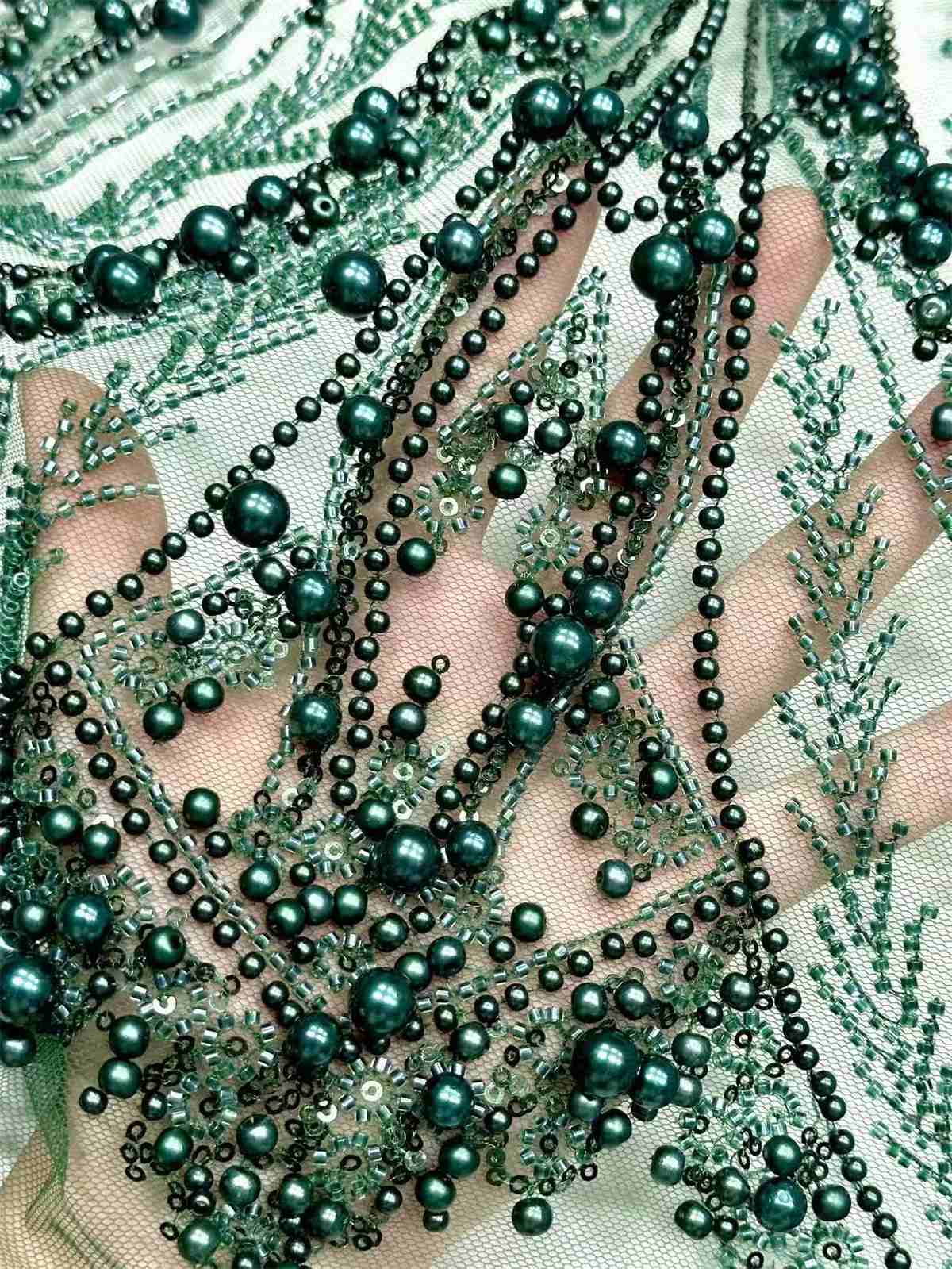 Embellished Beaded Tulle Lace Fabric with Beads | MPN HN388