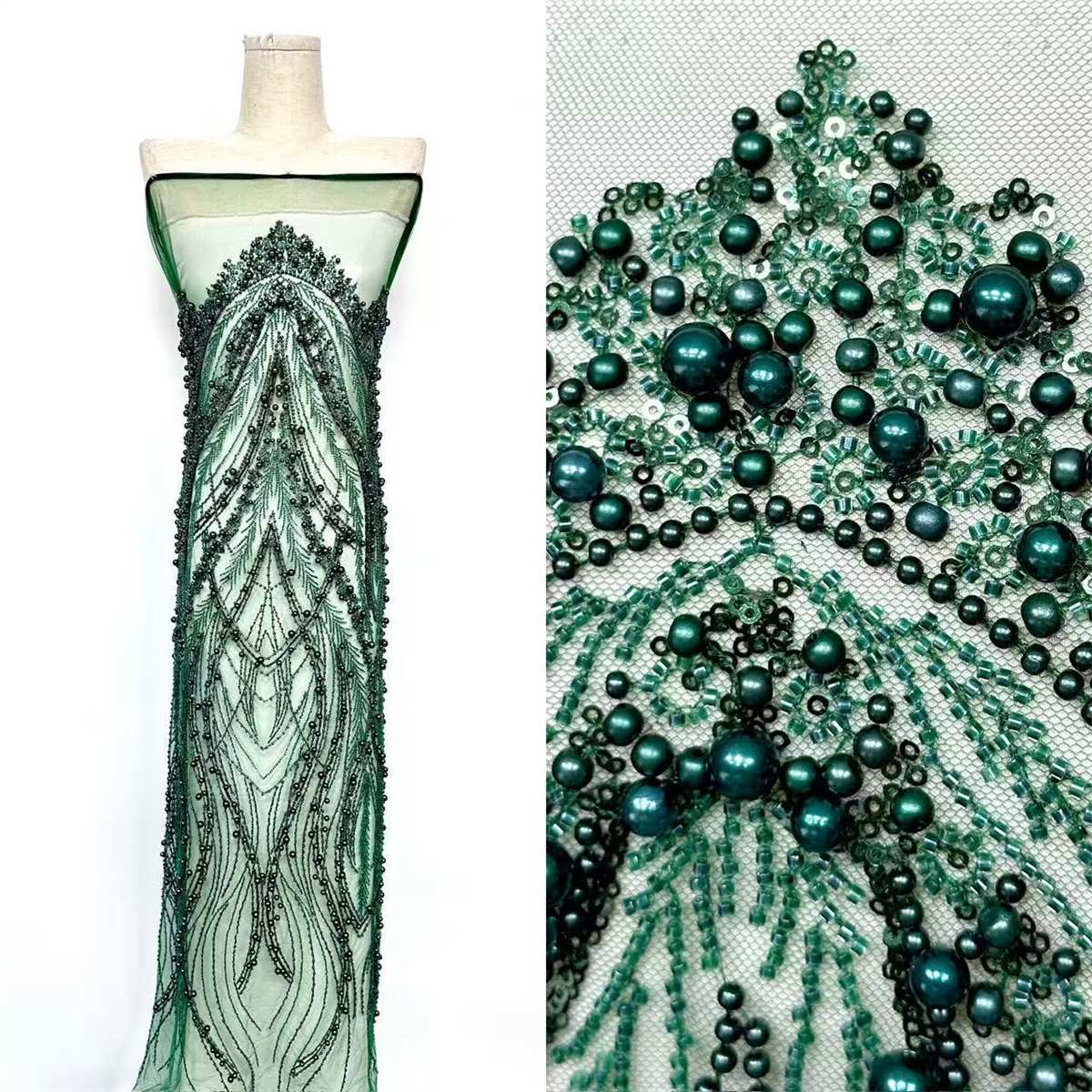 Embellished Beaded Tulle Lace Fabric with Beads | MPN HN388