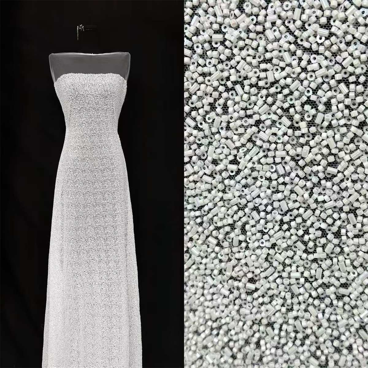 Embellished Beaded Tulle Lace Fabric with Beads | GTIN HN393