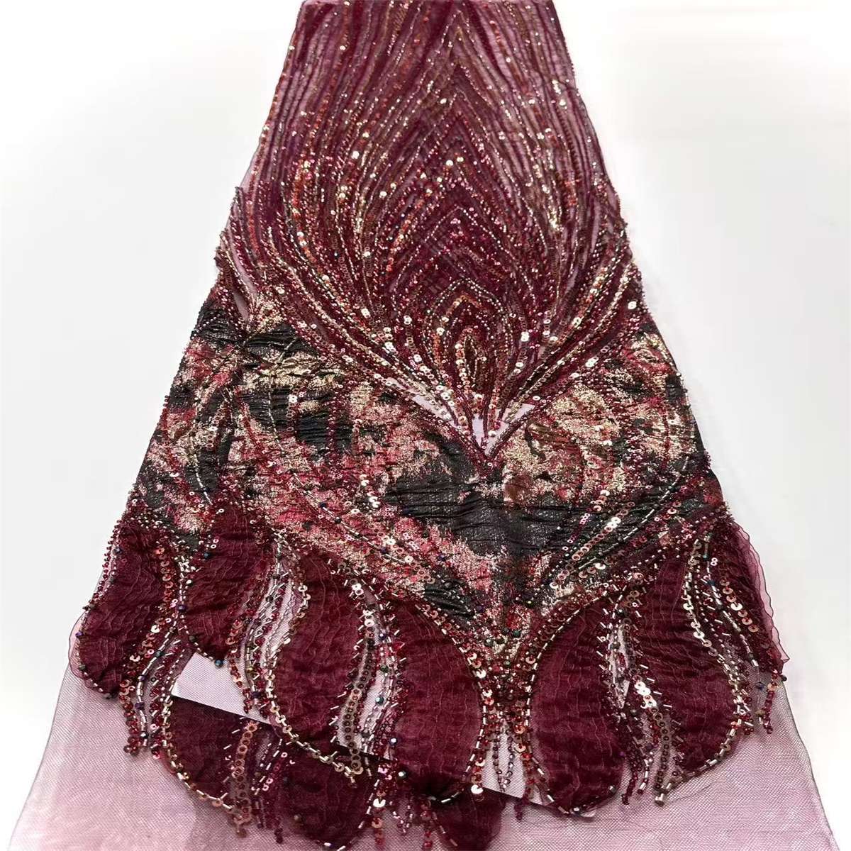 Embellished Beaded Tulle Lace Fabric with Beads | MPN HN394