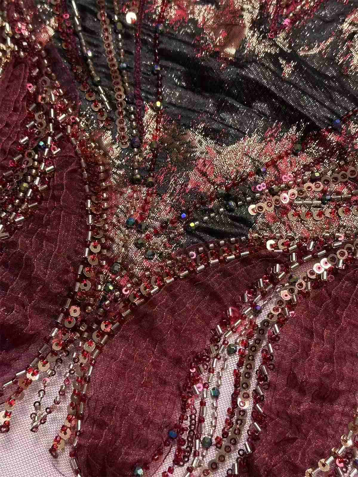Embellished Beaded Tulle Lace Fabric with Beads | MPN HN394