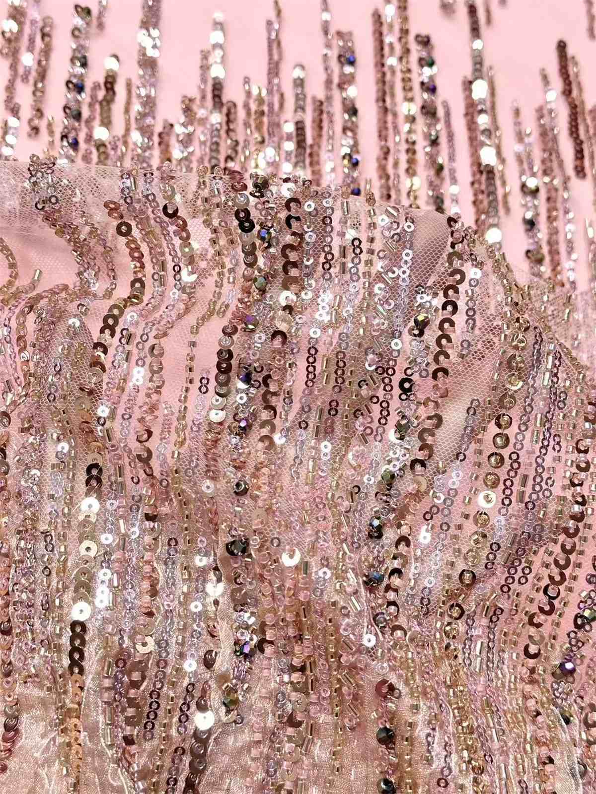 Embellished Beaded Tulle Lace Fabric with Beads | MPN HN395